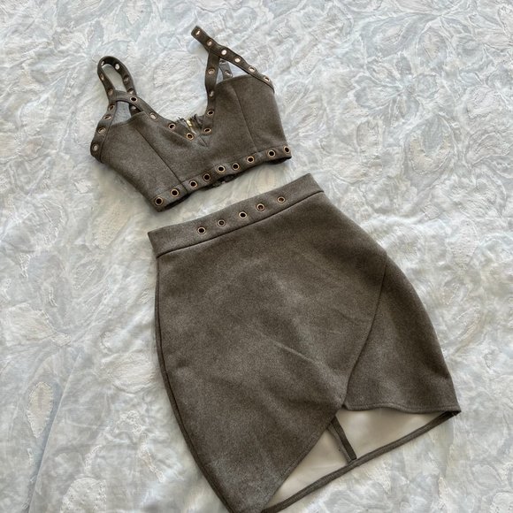 Oh Polly Grey Suedette Skirt Set - Picture 5 of 10